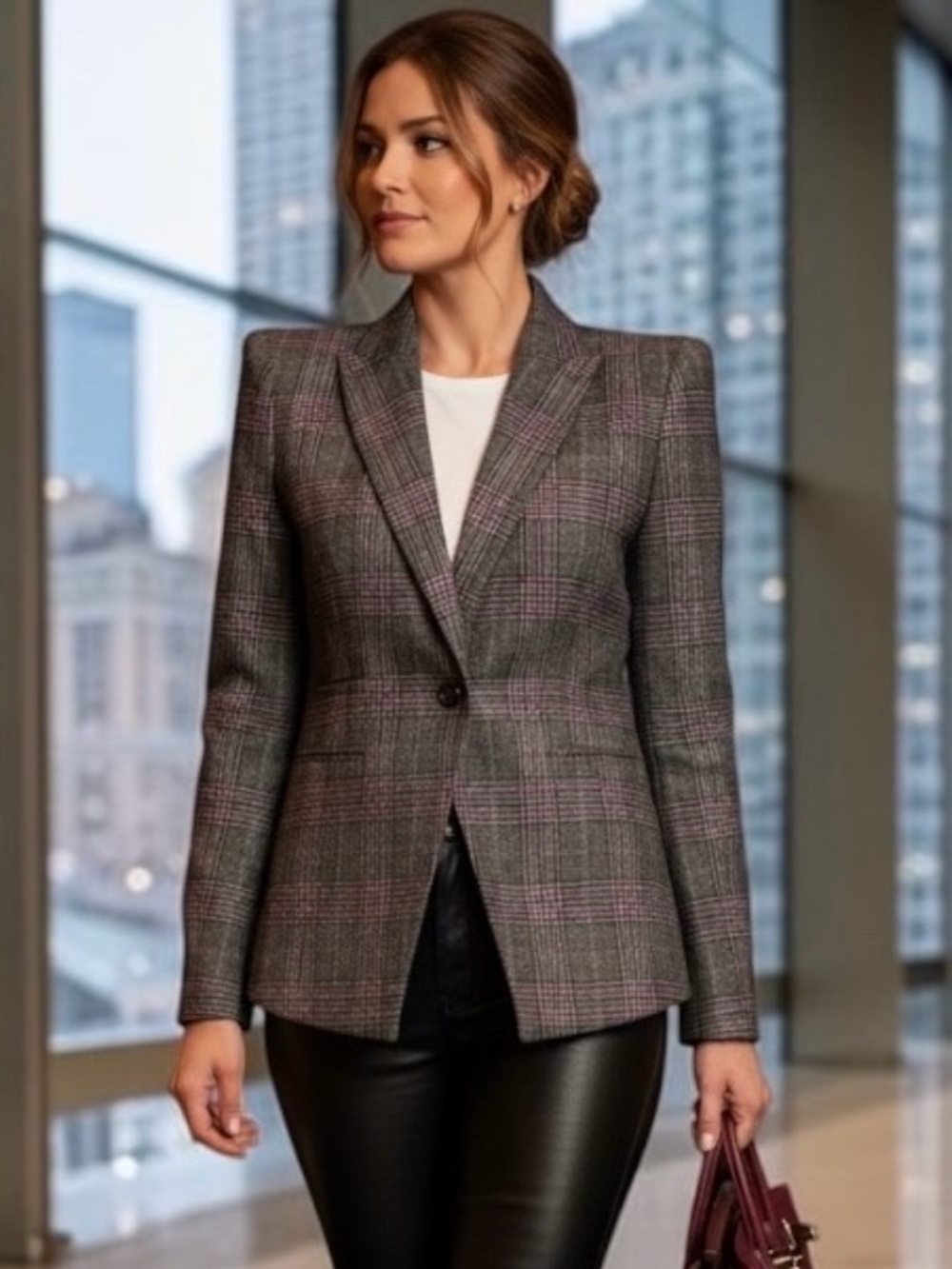 Veronica Beard Wool Glen Plaid Single Button Blazer Black Size 8